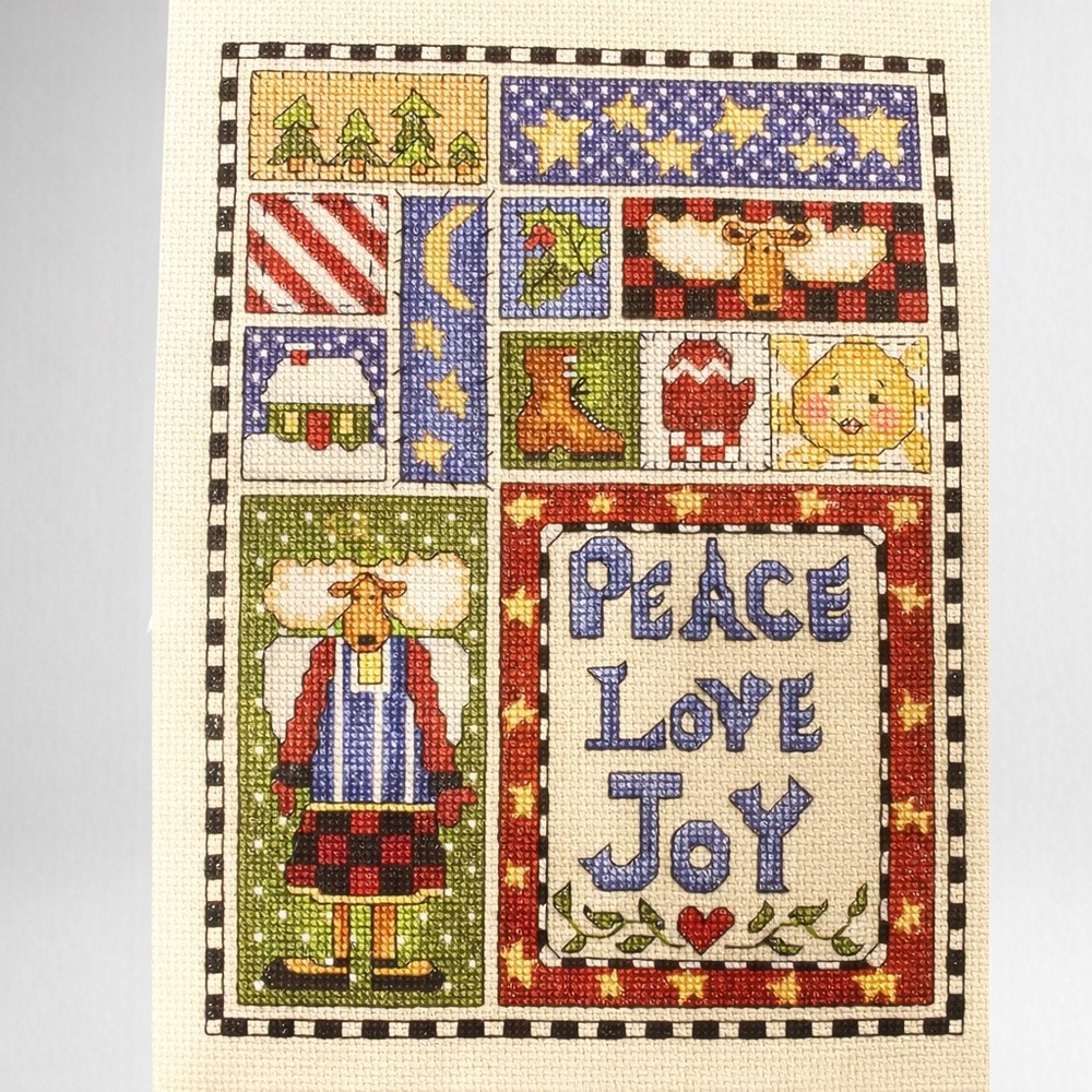 Janlynn Peace Love Joy Cross Stitch Kit 2001 Christmas Sampler New Old Stock - Picture 2 of 6